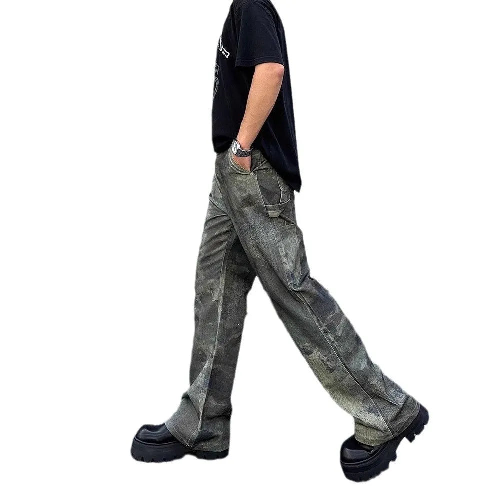 Men's straight leg digital camouflage jeans in cotton denim with retro military pattern