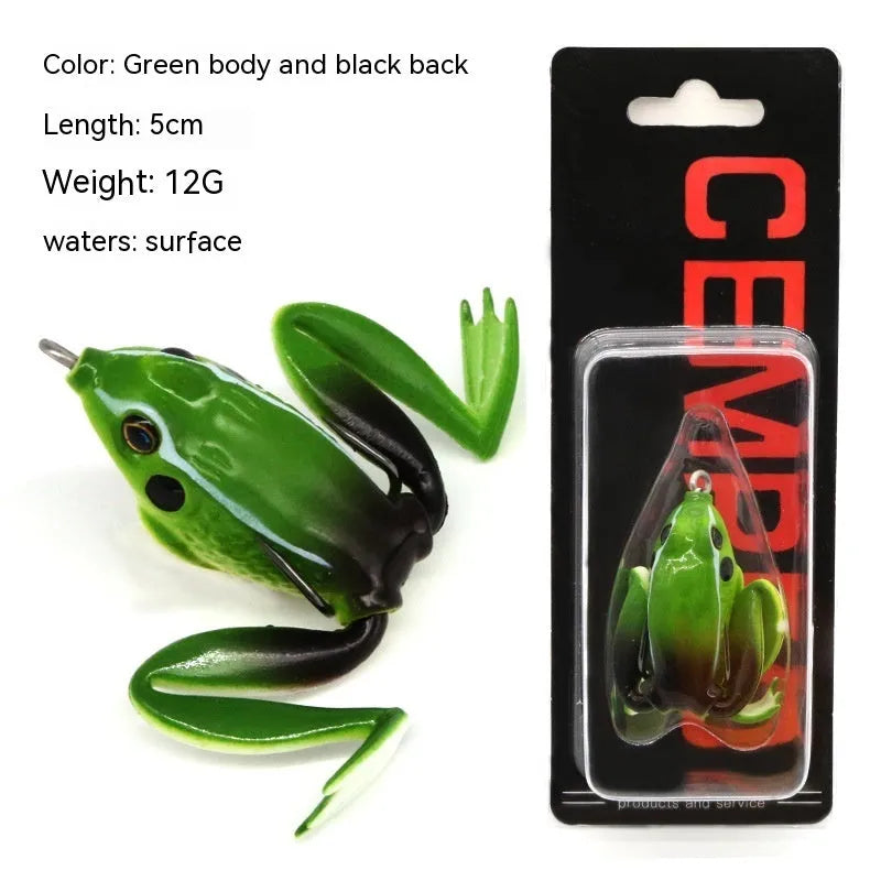 Luya fishing artificial bait with frog snake head design and double hooks in grass green colour