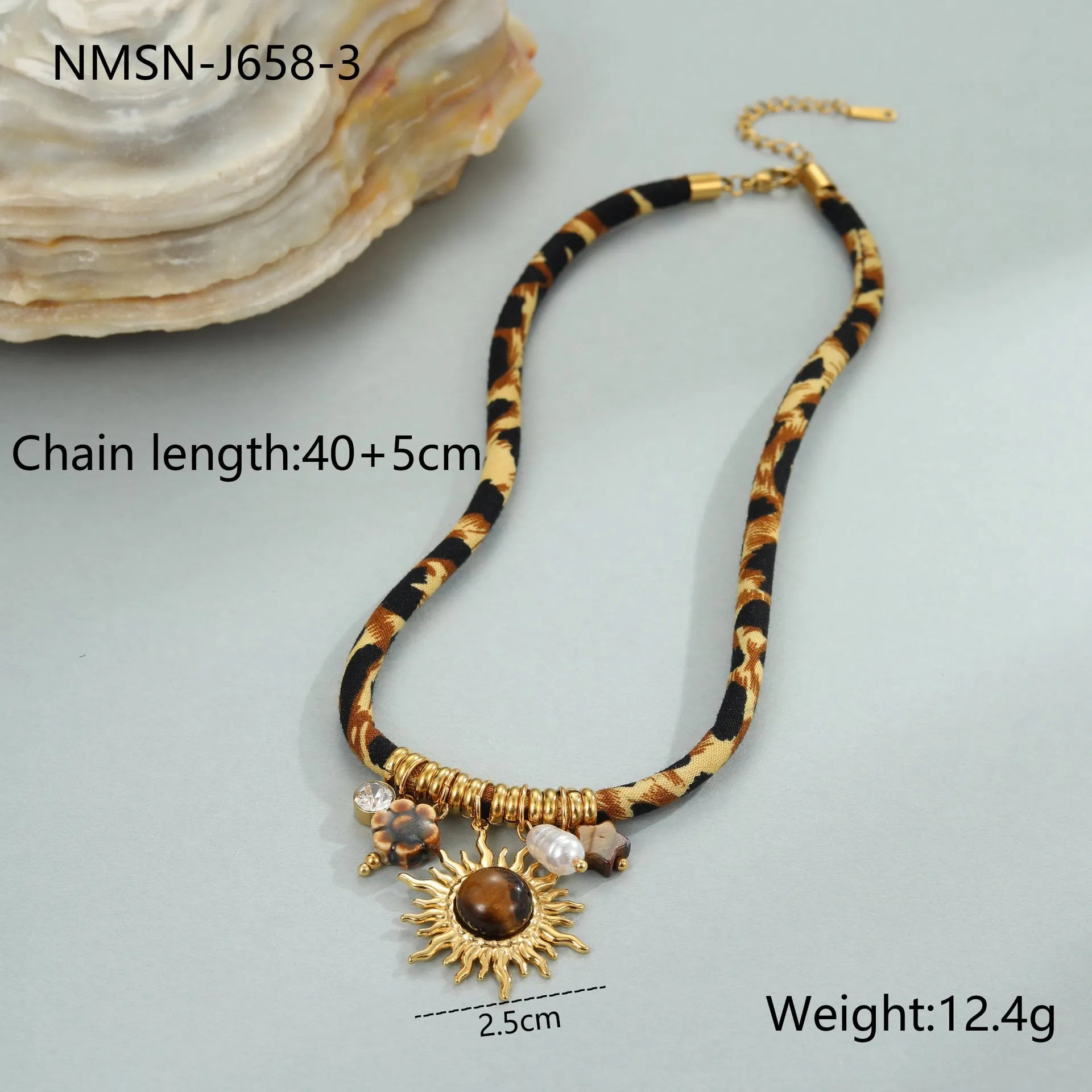 Leopard series stainless steel necklace with geometric pendant on regular chain, 41-50cm adjustable length