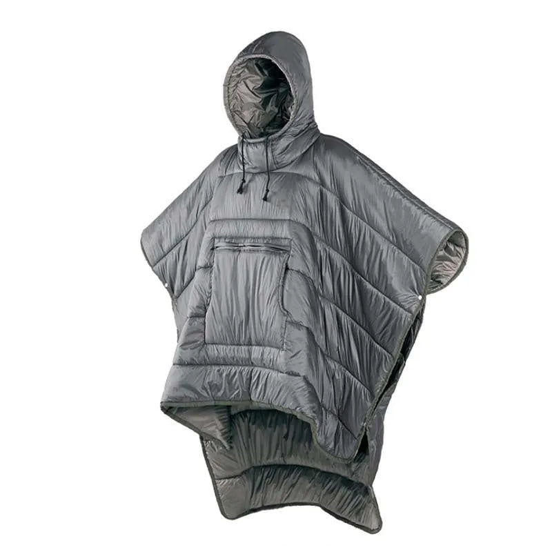 Army Green outdoor cloak sleeping bag with 200x140cm dimensions showing convertible design for camping use