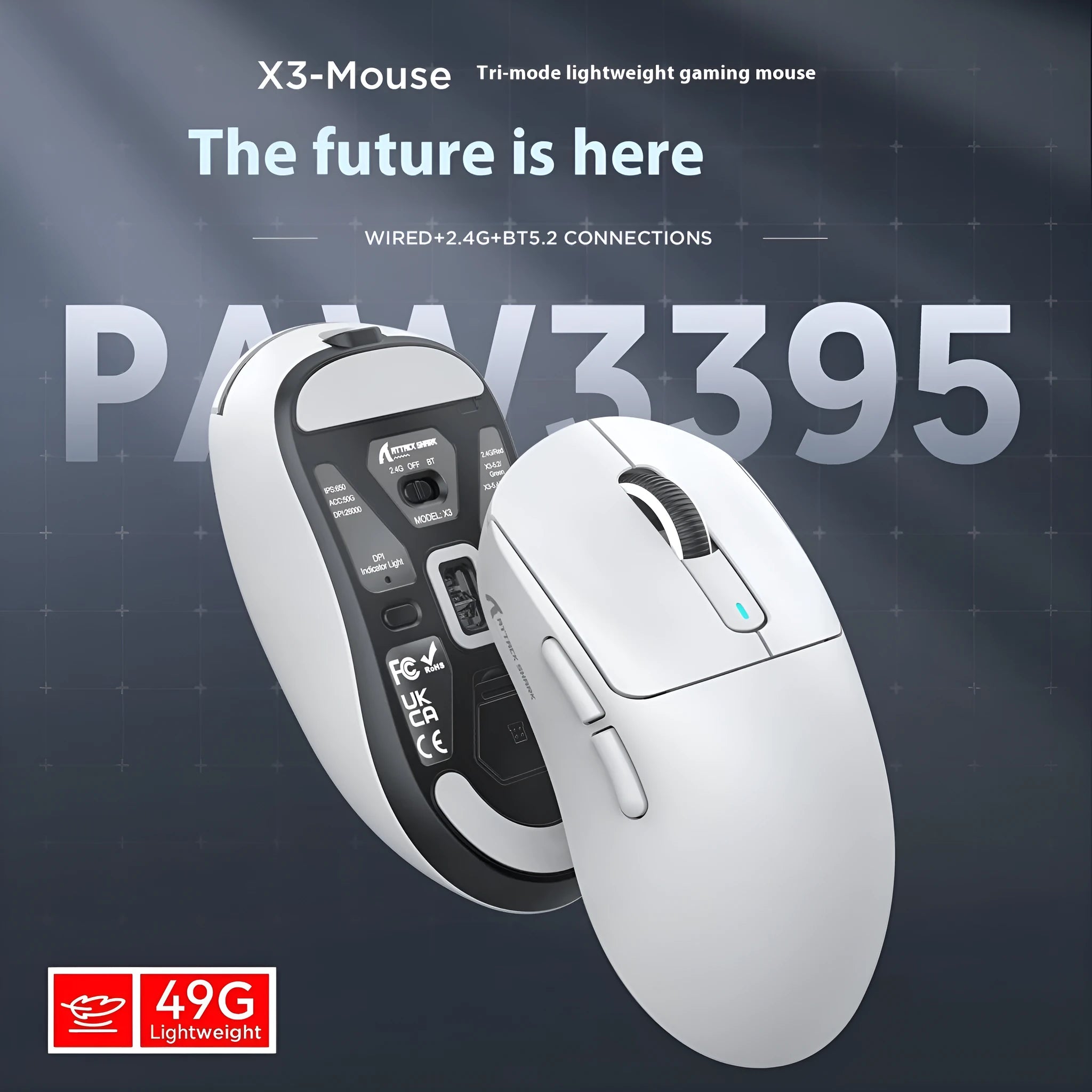 Black three-mode rechargeable mouse with USB receiver and cable for laptop use.