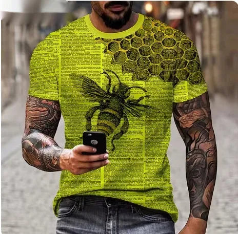 Men's grey T-shirt with a raised 3D lion head print on the chest, showcasing texture and detail.