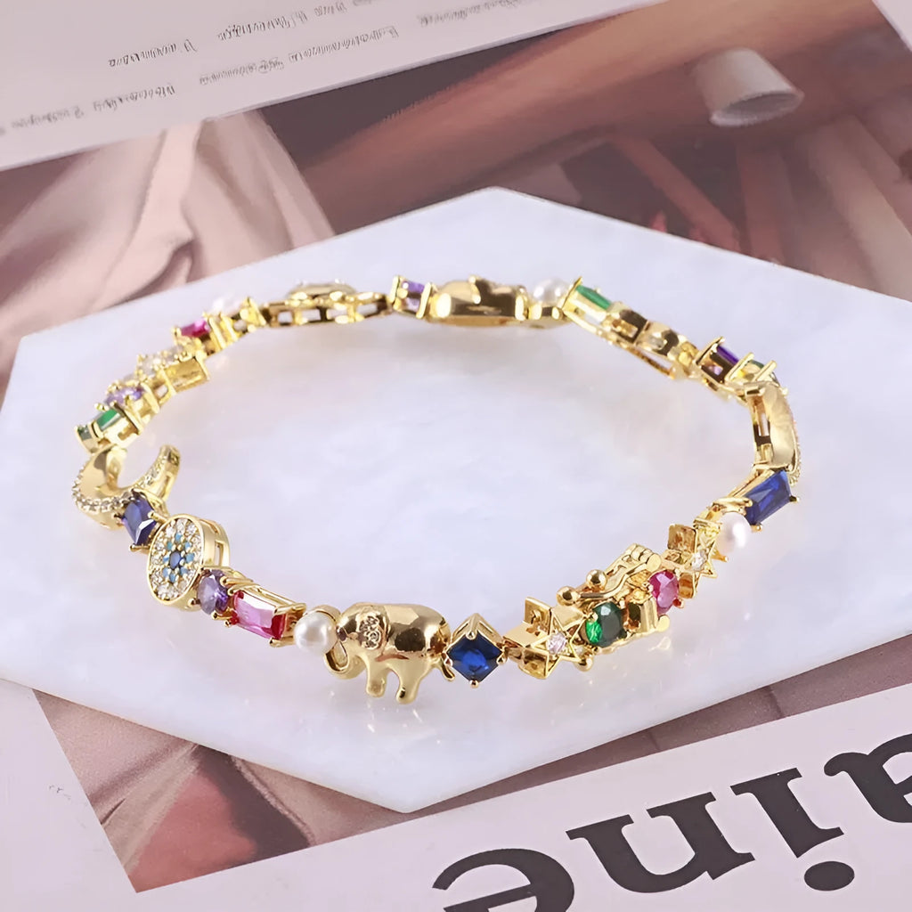 Electroplated alloy women's bracelet with animal and Zodiac modelling, sun moon XINGX elements, colour 8308