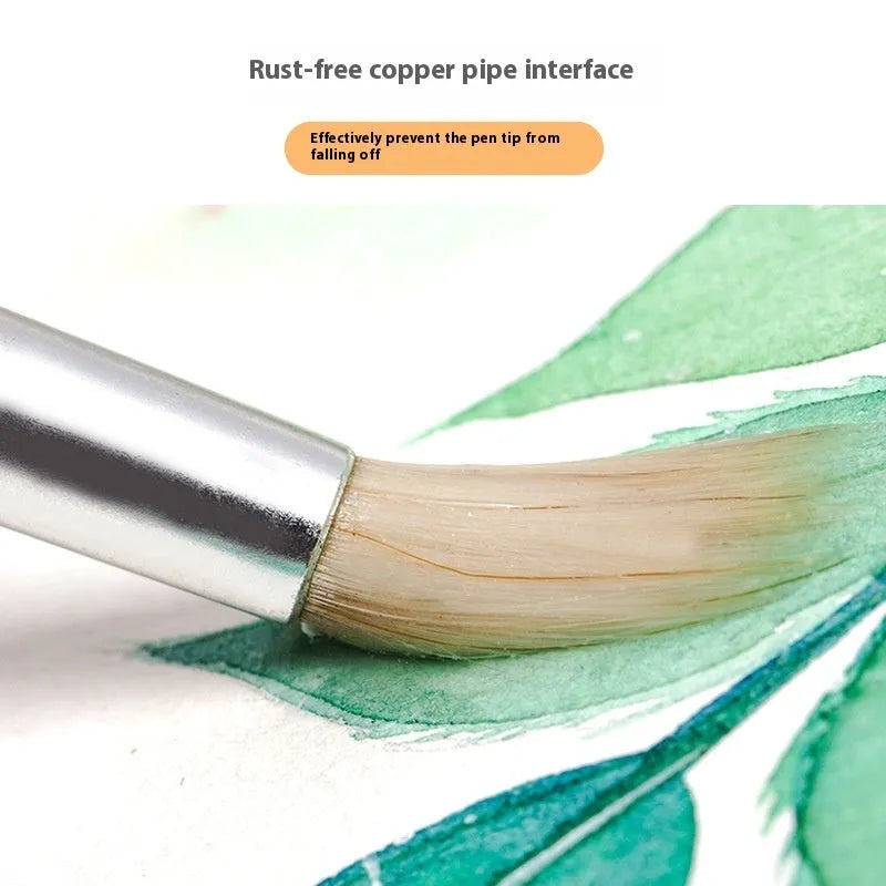Six wooden-handled artist pen brushes with pointed wool hooks for detailed line work.