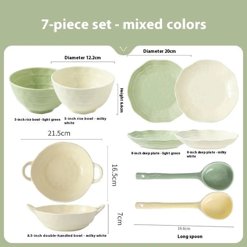 Seven-piece solid colour ceramic tableware set in box with Japanese minimalist design
