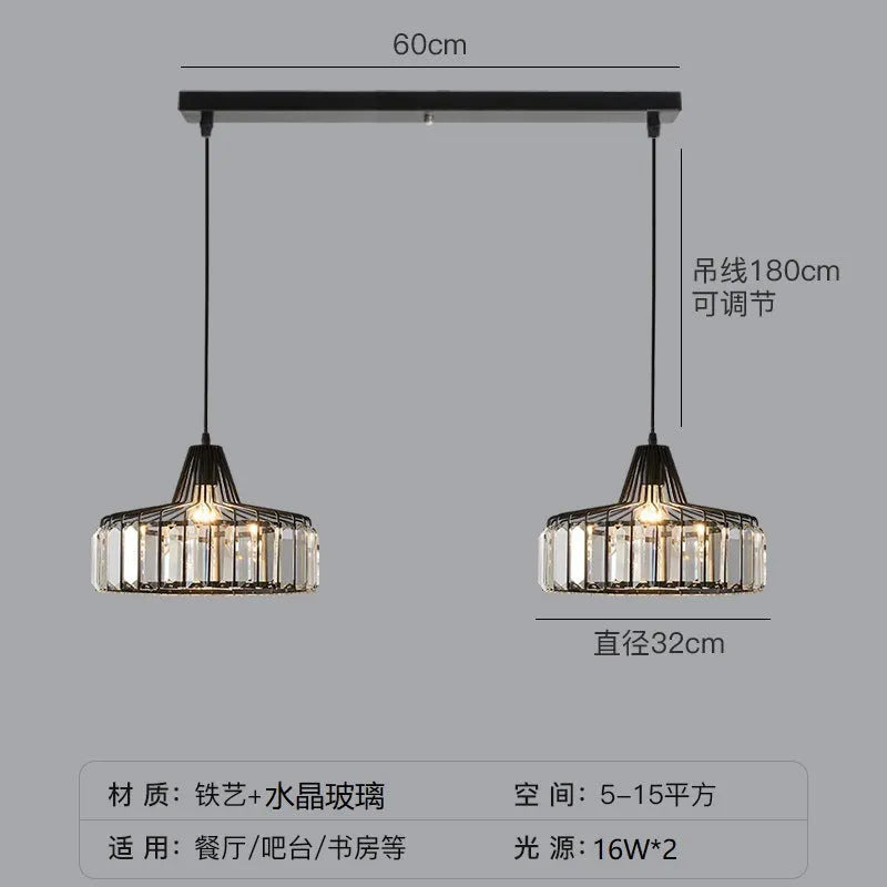 Modern crystal chandelier ceiling light in black or gold with LED full-spectrum lighting