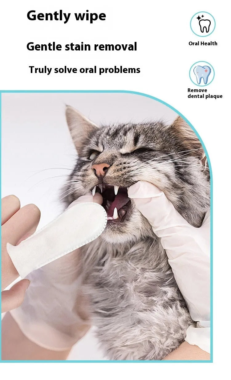 Pack of 50 white non-woven fabric pet dental cleaning finger cots for dogs and cats
