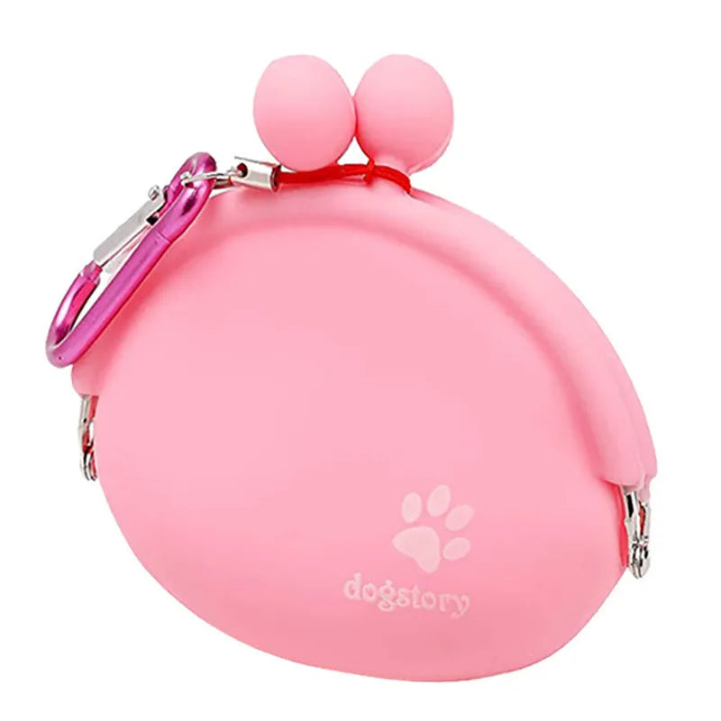 Yellow silicone dog training treat waist bag with hook-and-loop closure, shown with treats.