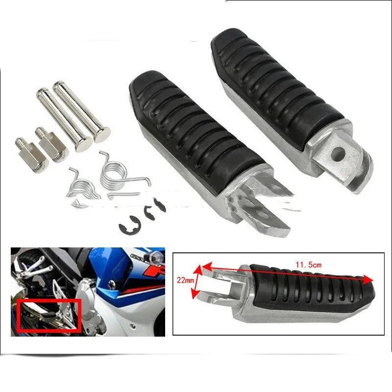 Black aluminium alloy motorcycle footrest pedal set for Suzuki Hayabusa and V-Strom models.