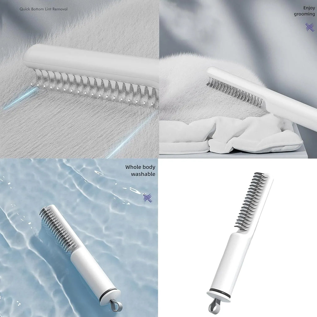 Stainless steel dematting comb for pets with a user-friendly handle, shown in pink or white.