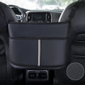 Black leather car seat storage bag with sports carbon fibre pattern measuring 38cm