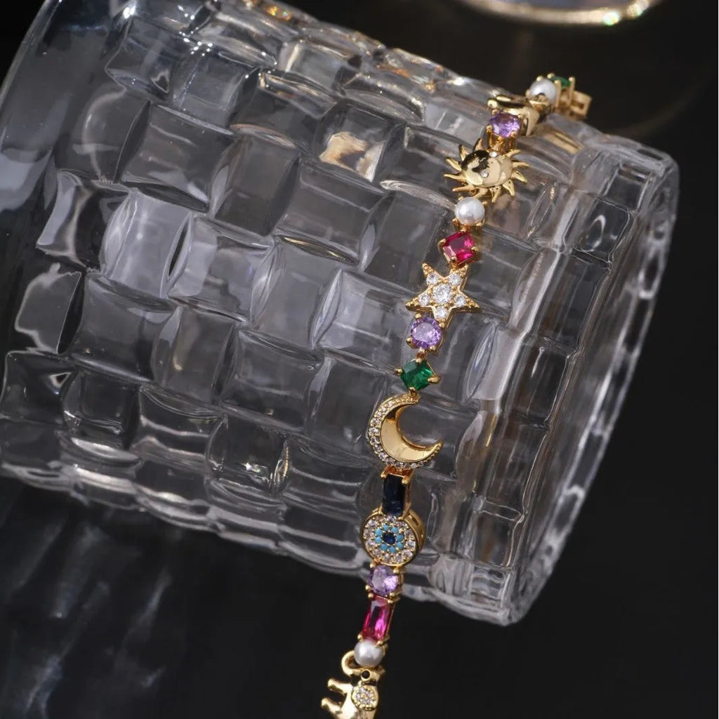 Electroplated alloy women's bracelet with animal and Zodiac modelling, sun moon XINGX elements, colour 8308