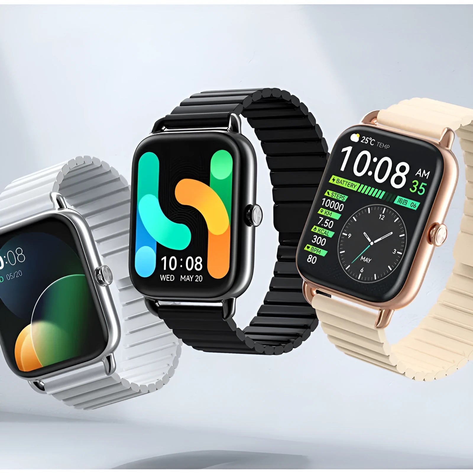 HAYLOU RS4 Plus black smartwatch showing AMOLED display with fitness stats