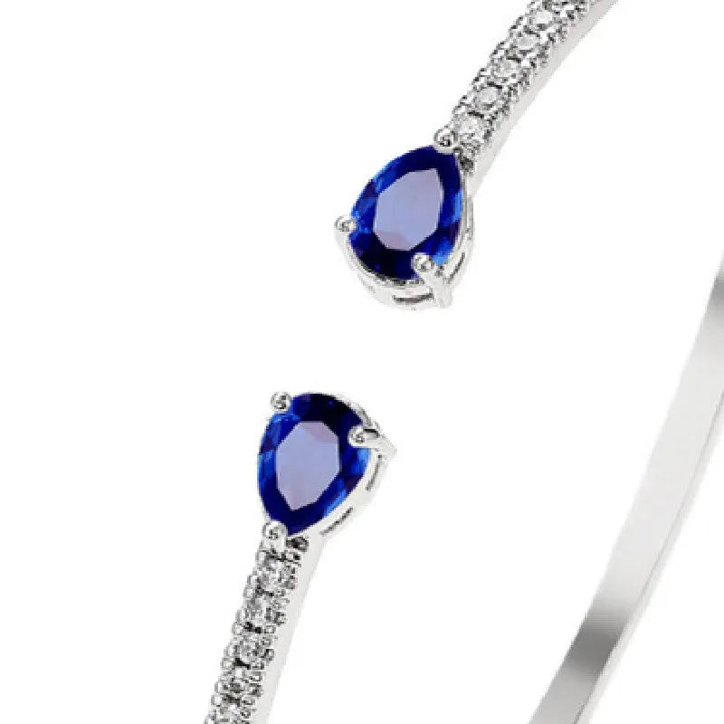 Copper bracelet with inlaid white or blue zircon stones in simple fashion style