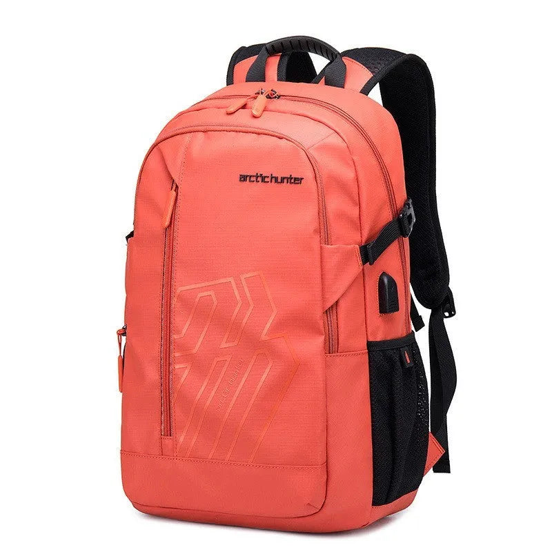Casual plaid pattern computer backpack in blue with curved shoulder strap, 18-inch size