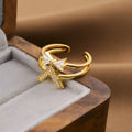 Gold electroplated geometric open ring on a copper base from a Korean fashion collection.