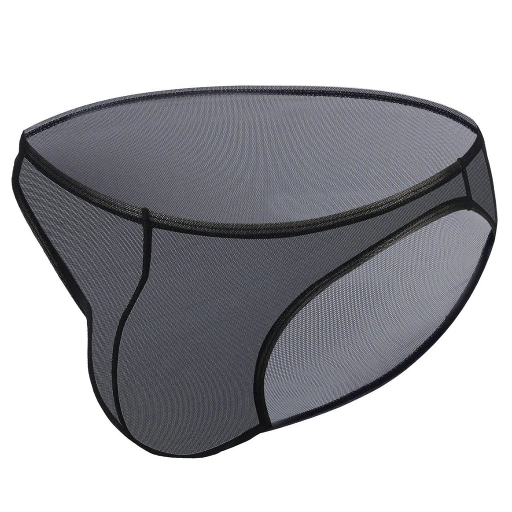 Men's black triangle briefs with low-waist design and quick-drying nylon fabric