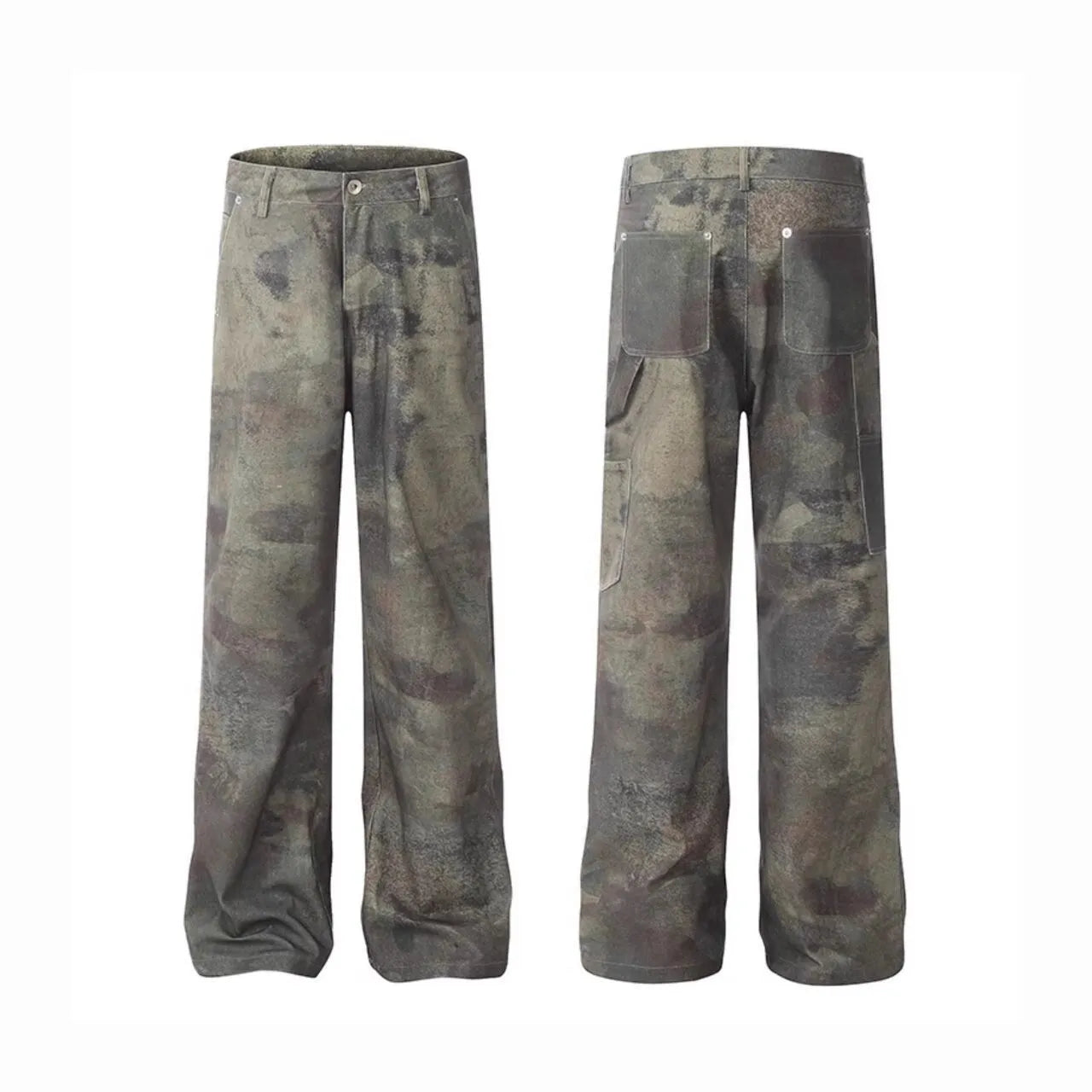 Men's straight leg digital camouflage jeans in cotton denim with retro military pattern
