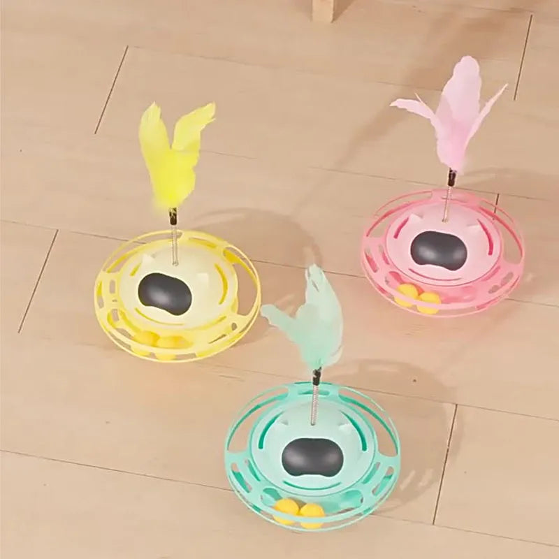 Pink cat tumbler turntable toy with stick for interactive play