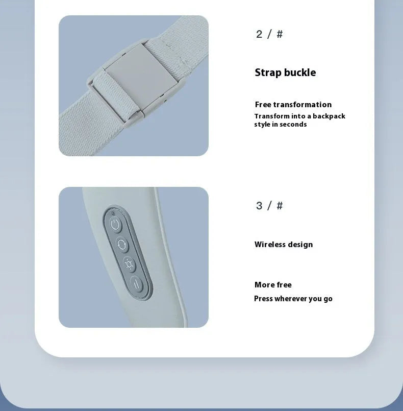 Grey elastic fabric USB neck and back massage instrument with infrared function.