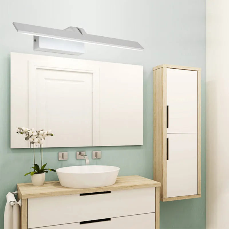 White LED mirror headlight, 520mm long, mounted above a bathroom mirror.