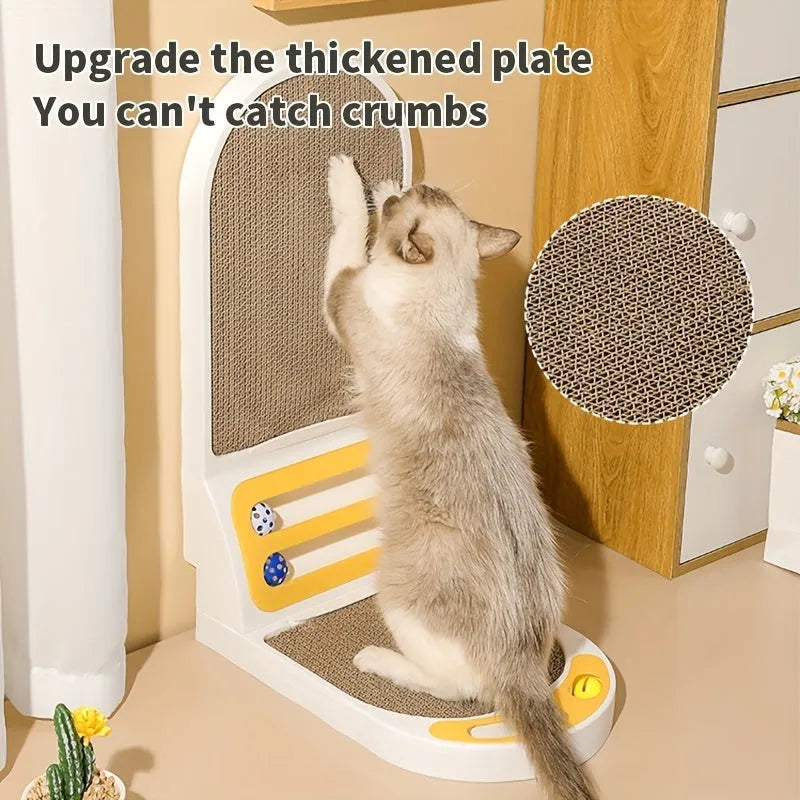 L-shape vertical cat scratching board in grey colour showing thickened scratch-resistant construction