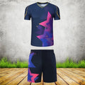 Unisex badminton sportswear set featuring a short-sleeved top and trousers in sapphire blue