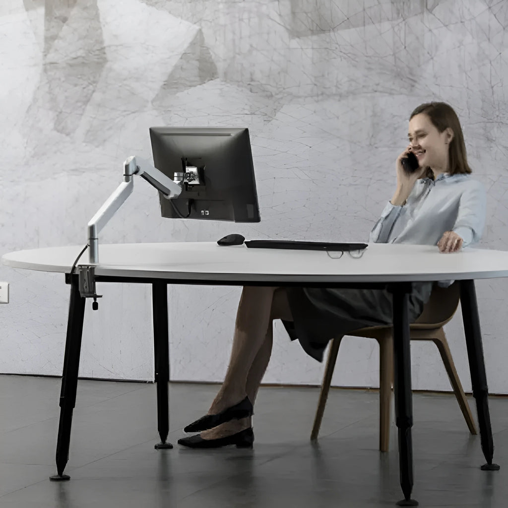Aluminium alloy notebook arm bracket in silver colour, showing the air pressure adjustment mechanism.