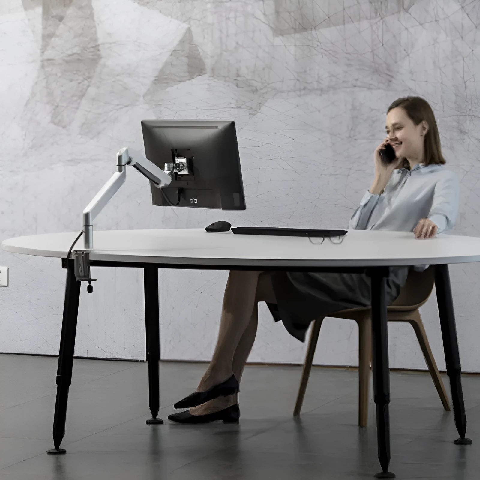 Aluminium alloy notebook arm bracket in silver colour, showing the air pressure adjustment mechanism.