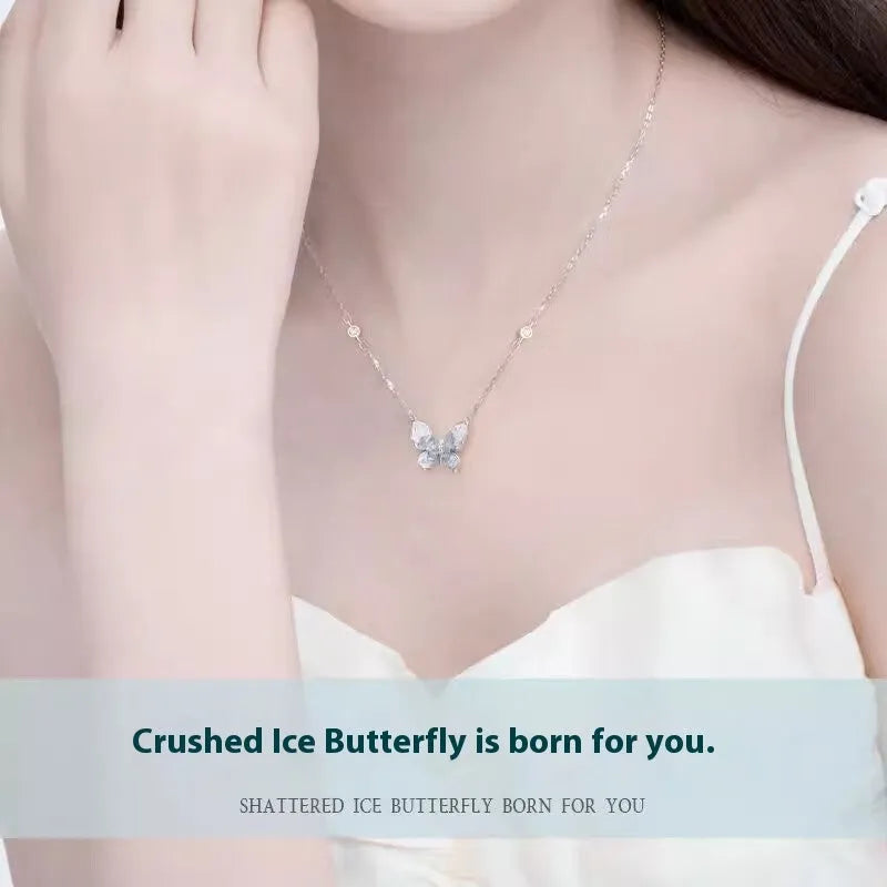 S925 sterling silver butterfly pendant necklace on an adjustable O-ring chain.