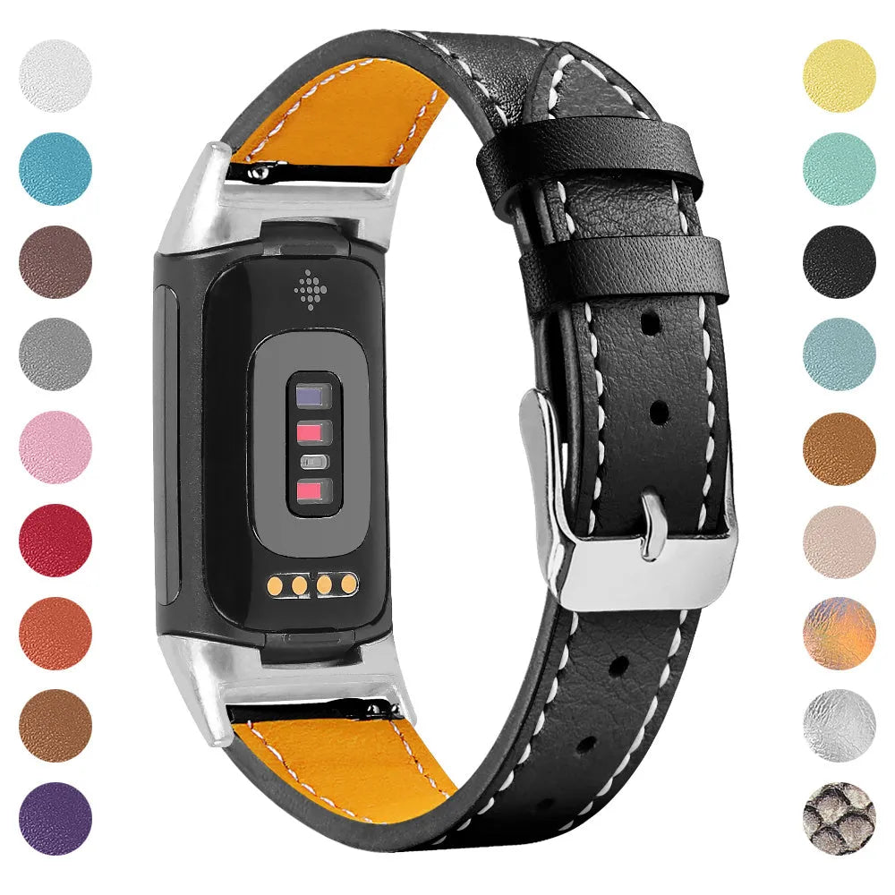 Genuine cowhide leather replacement strap for Fitbit Charge 5 and Charge 6 smartwatches
