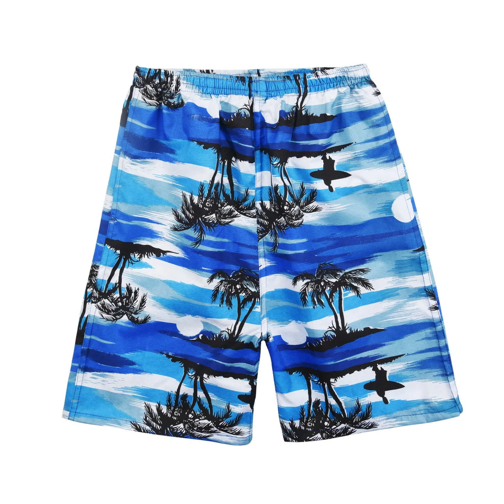 Men's floral print swimming trunks in various flower patterns, free size, polyester fabric