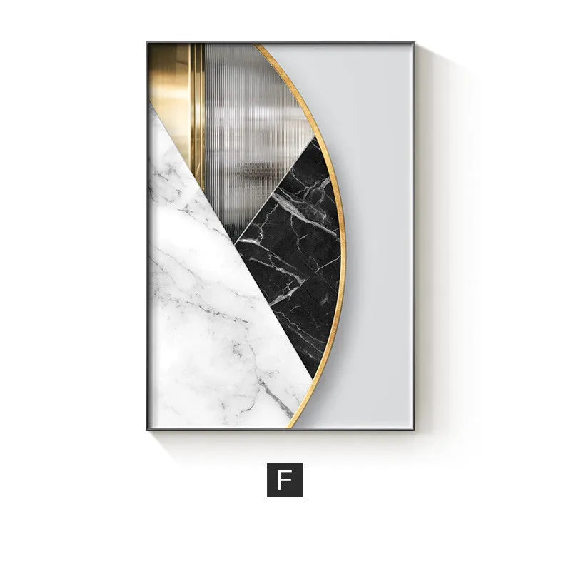 Abstract geometric pattern canvas wall art painting in a modern frame.