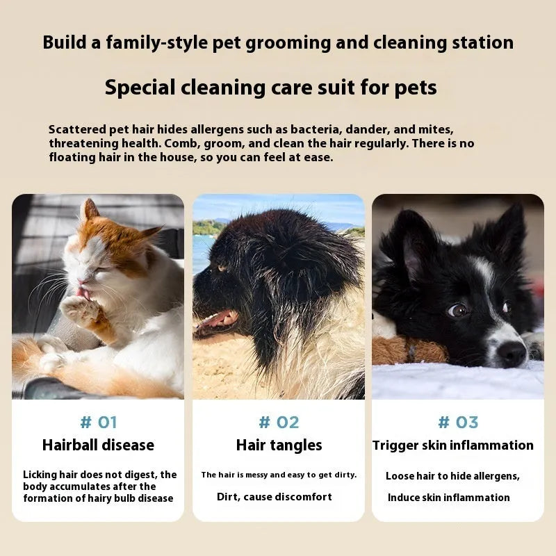 Pink and white multifunctional pet hair conditioner shaving vacuum cleaner with hose and grooming attachments