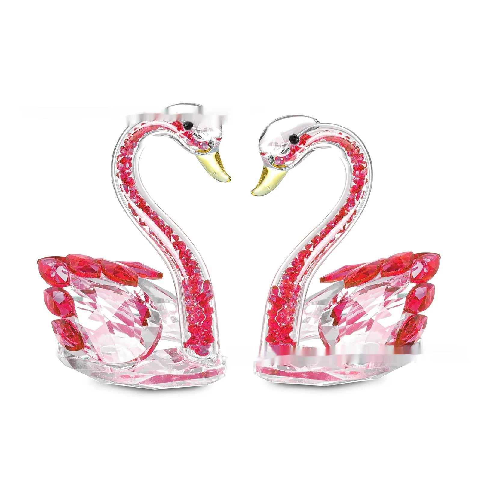 Crystal swan desktop decoration in red, blue, pink, or purple with solid head or drill-ready styles