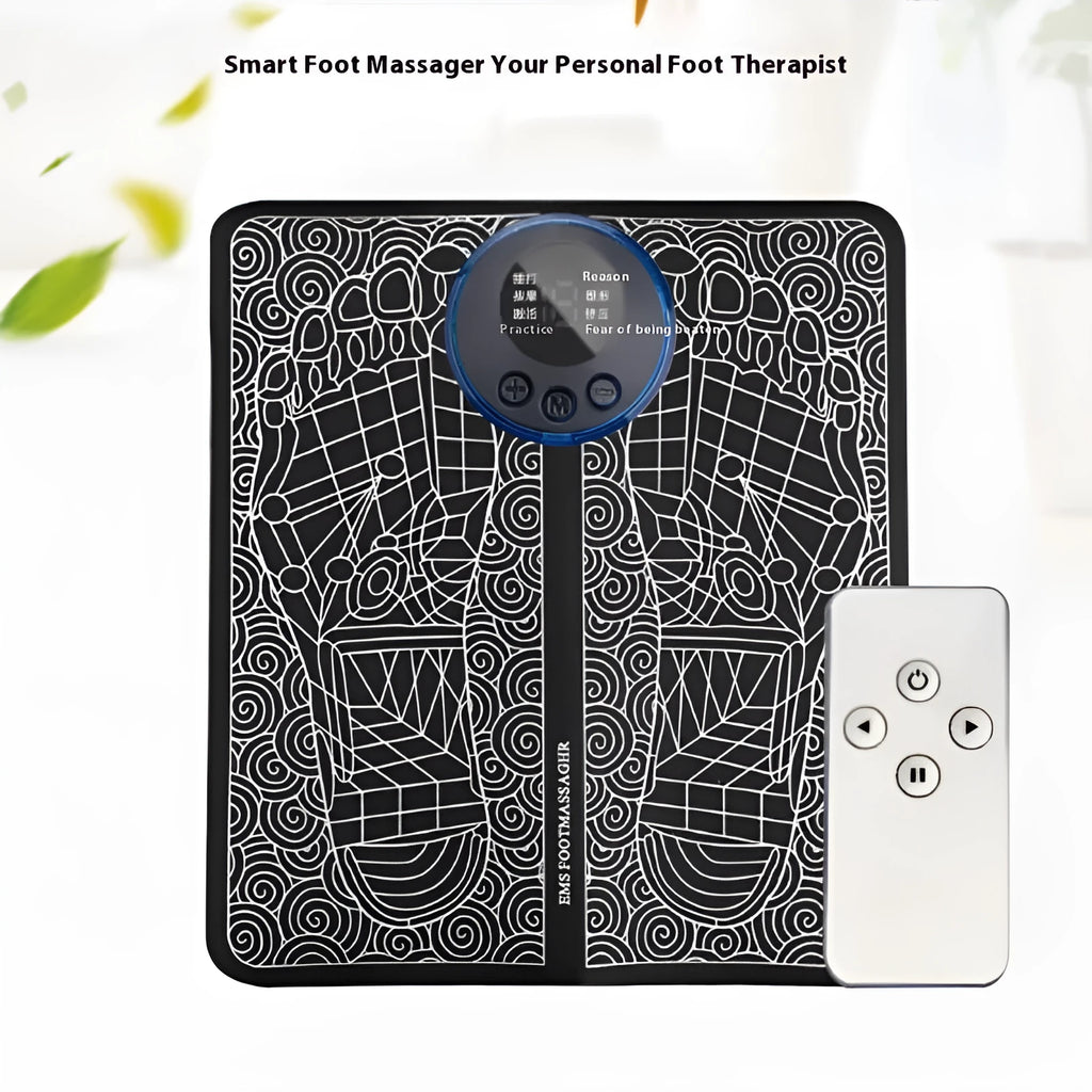 Wireless remote control foot massage cushion with LCD display and leather surface in English-style colour