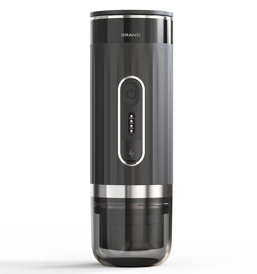 Black portable wireless coffee machine with K-Cup capsule compatibility for vehicles and travel