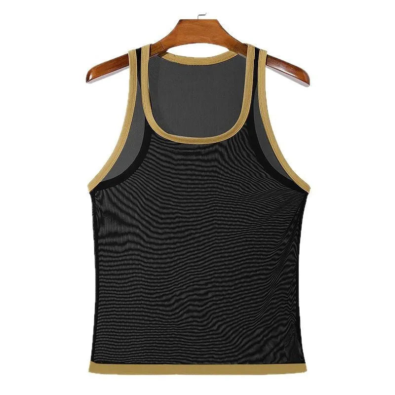 Men's slim fit black mesh sports vest for gym workouts