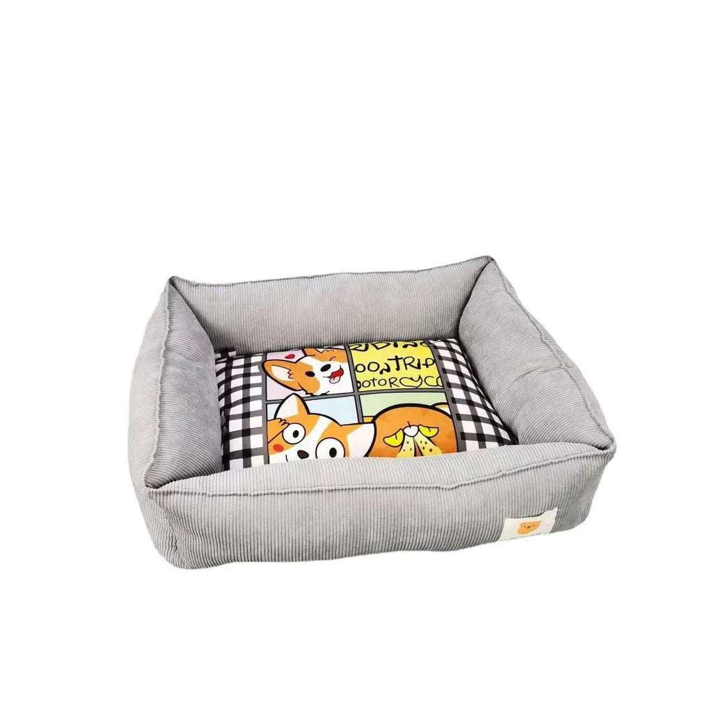 Soft cotton dog pet nest in light blue, shown in a 50x40cm size for winter comfort.