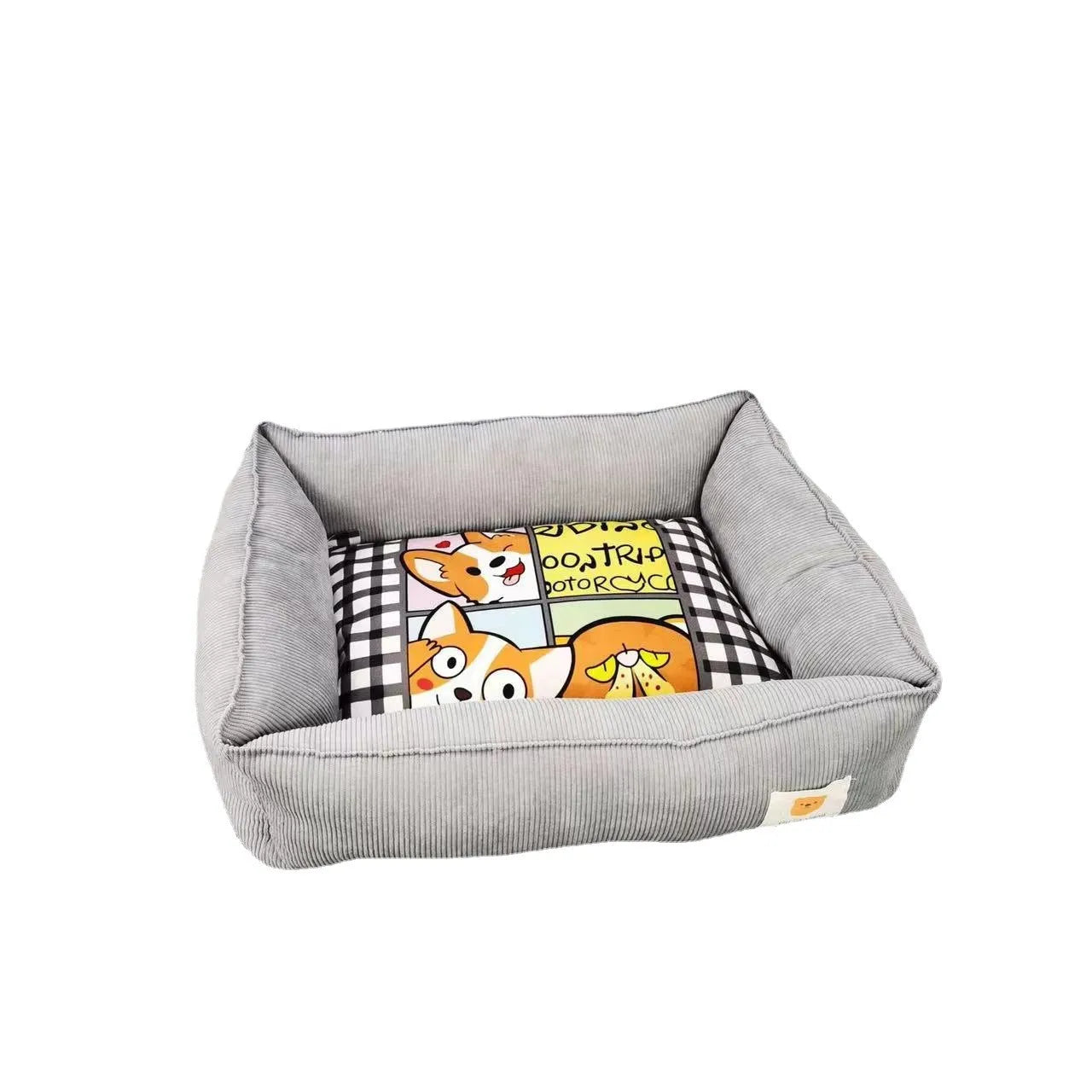 Soft cotton dog pet nest in light blue, shown in a 50x40cm size for winter comfort.