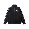 Black American retro hoodie with stand collar, Hong Kong style couple sweater jacket