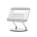 Silver aluminium laptop stand with height adjustment and rotatable platform
