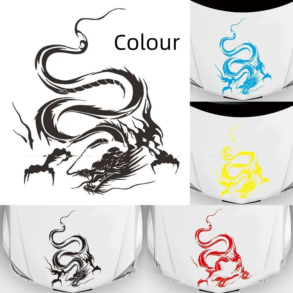Black dragon design car body sticker measuring 50 by 36 centimetres on a vehicle front end.