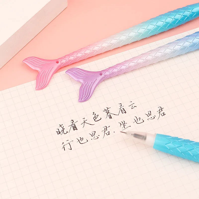 0.38mm fine point ballpoint pen with mermaid cartoon design showing plastic shell construction