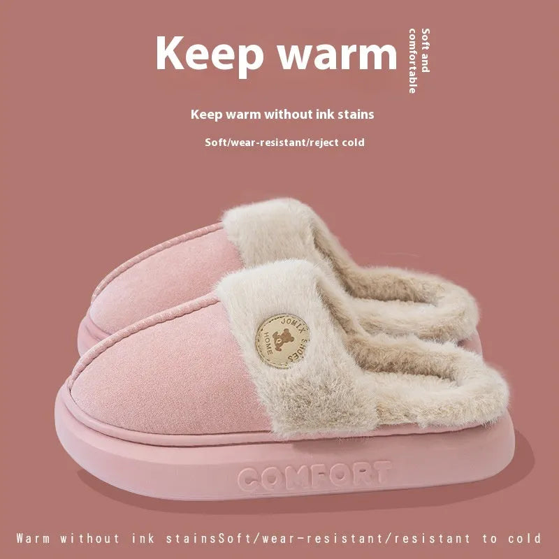 Plush fleece indoor slipper with thick PVC sole in chosen colour
