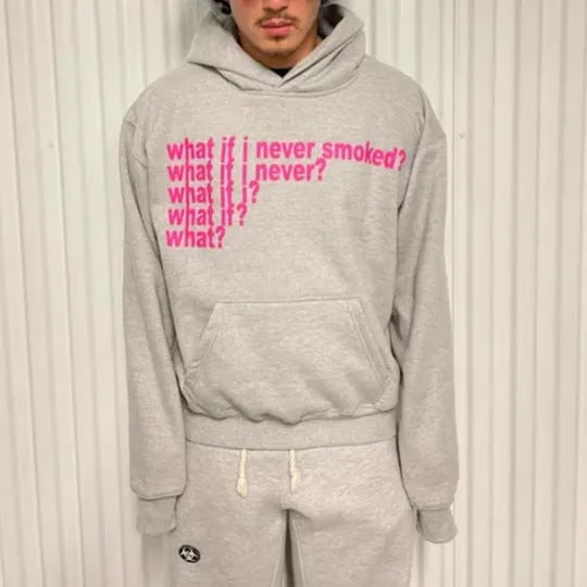Black heavyweight hooded sweater with white letter print graphic design streetwear