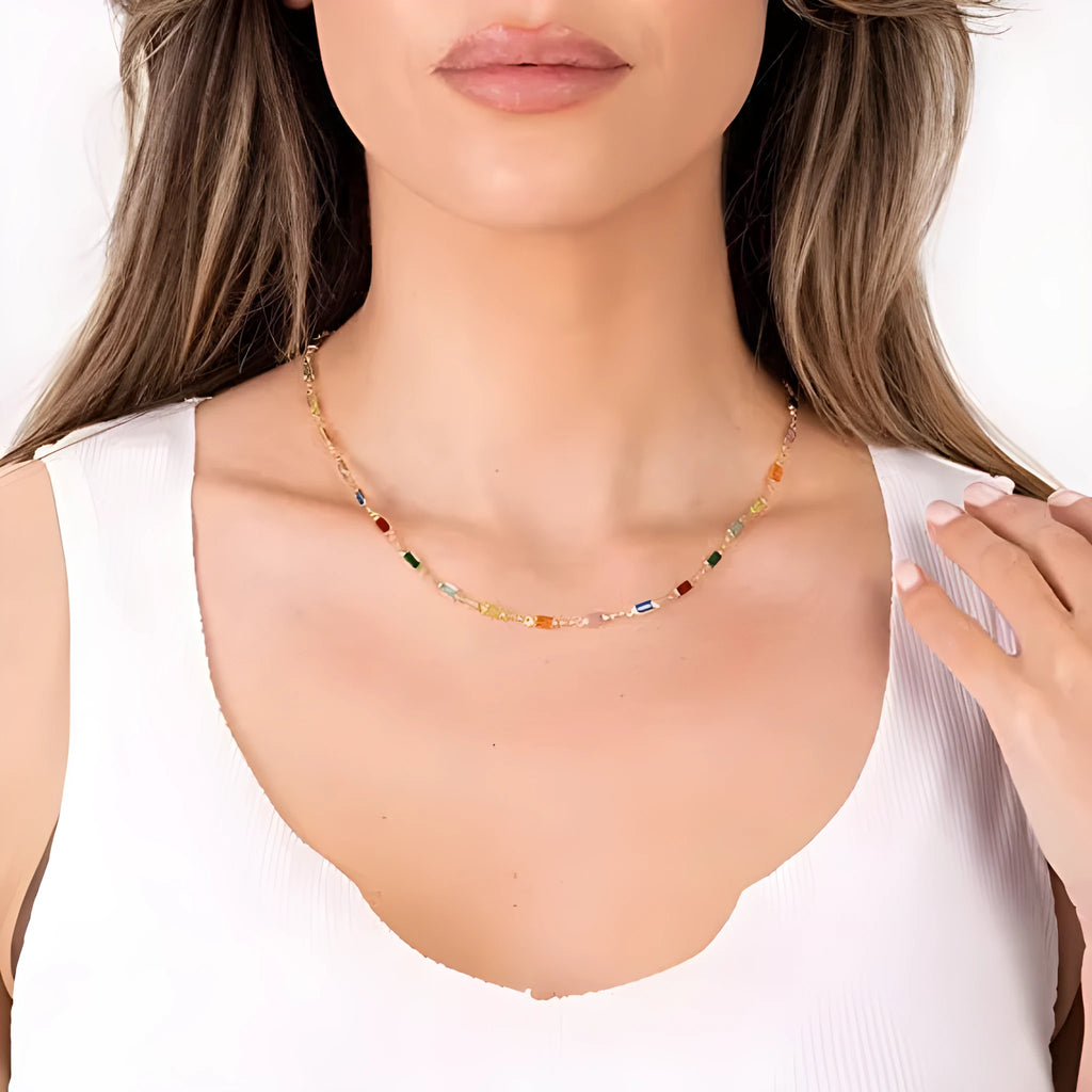 Ladies geometric crystal necklace with glass pendant and alloy chain measuring 41-50cm