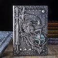 A5 leather notebook with embossed 3D warriors design on the cover, shown in bronze colour.