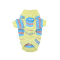 Blue and yellow striped wool dog sweater for small breeds like Schnauzer and Bichon.