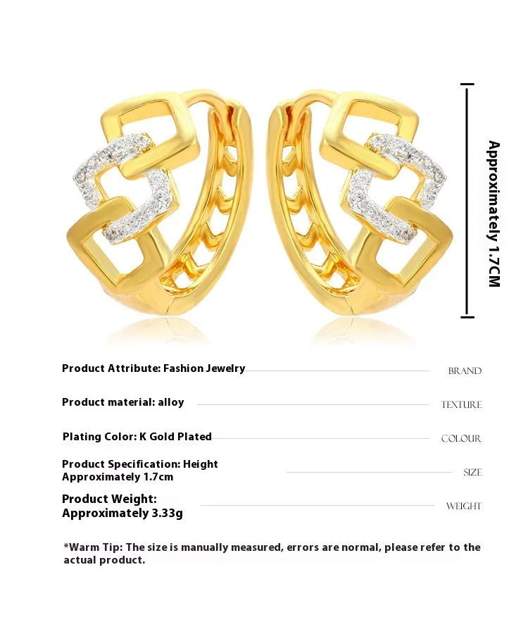 Gold geometric hollow out alloy earrings with colour separation ear clip design